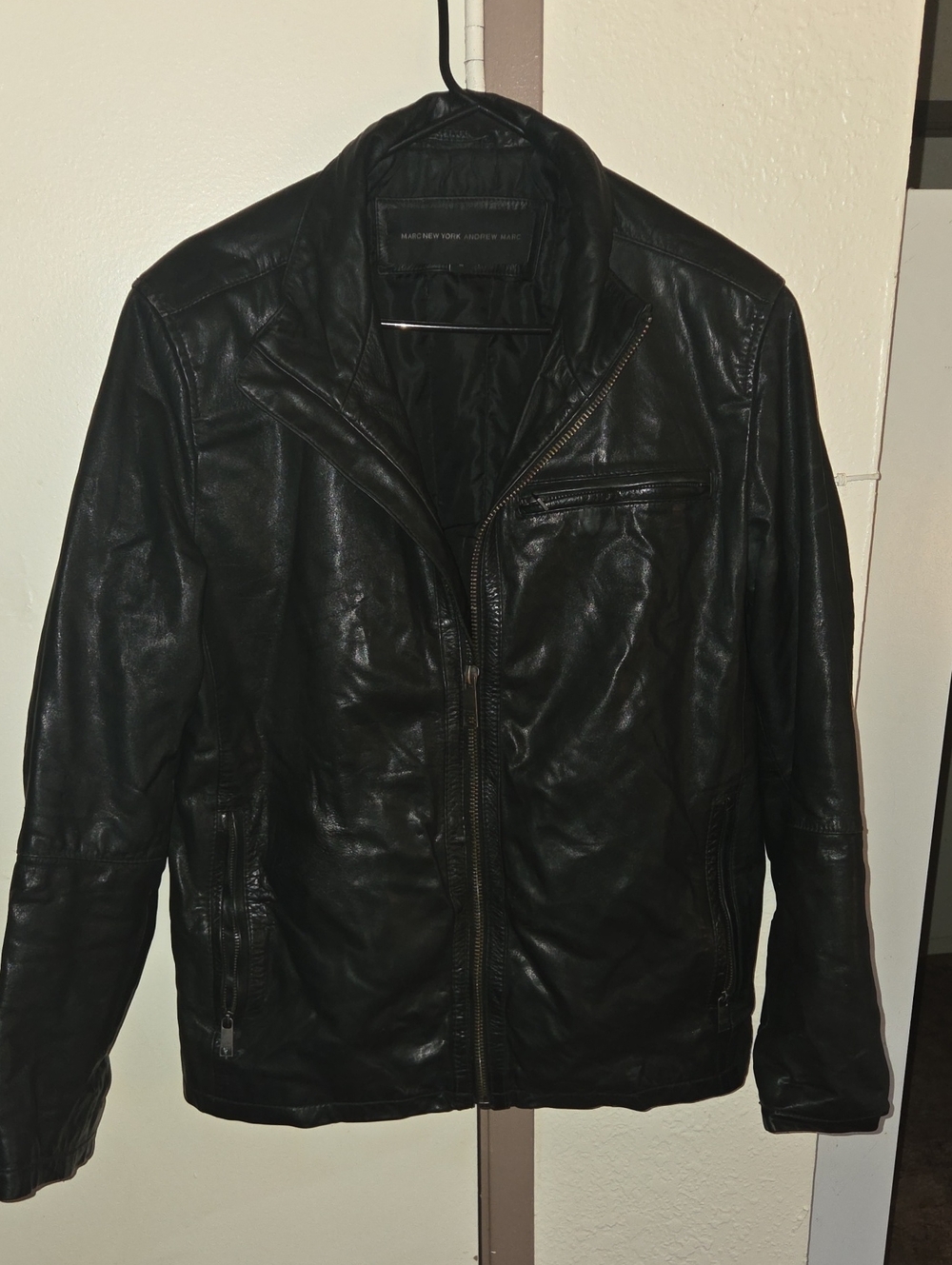 Andrew Marc New York Black Men's Leather Jacket Medium Size